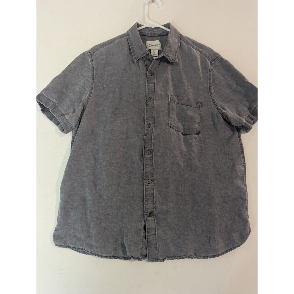 Designer Luxury Thom Aaron Linen Blend SS Button Up Classic Preppy Shirt Large